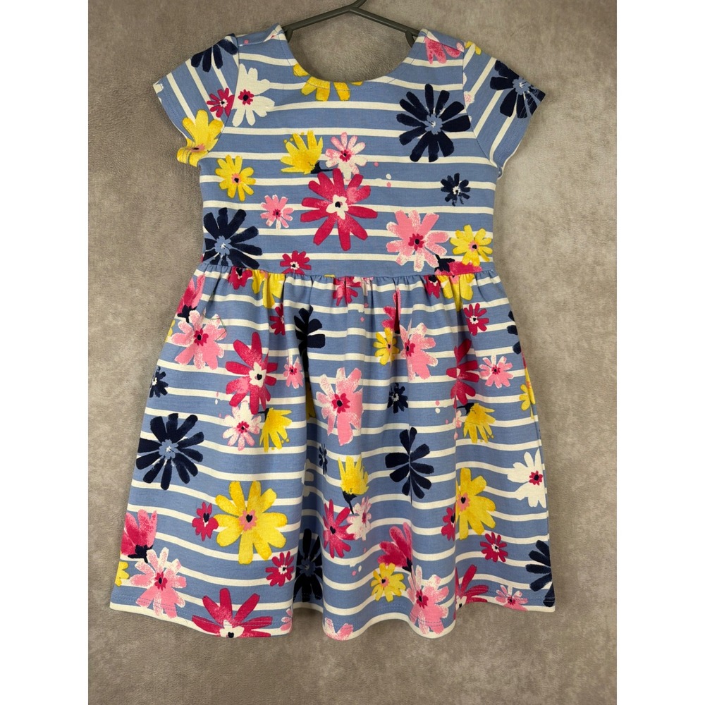 NWT 2018 Gymboree Floral Striped Dress Girls 2T Blue Pink Yellow Bow Cutout Back
